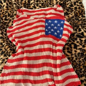 Red and White Striped Tank Top with Blue Star Pocket